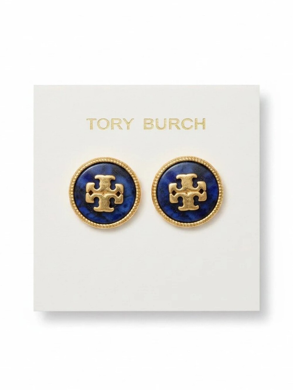 Tory Burch Signature Gold-Tone Blue Lapis Stone Inlaid Button Studs